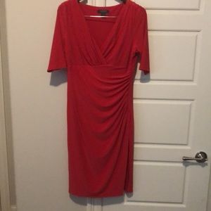 NWOT Sz 10 Lauren Ralph Lauren faux wrap rich red mid length dress